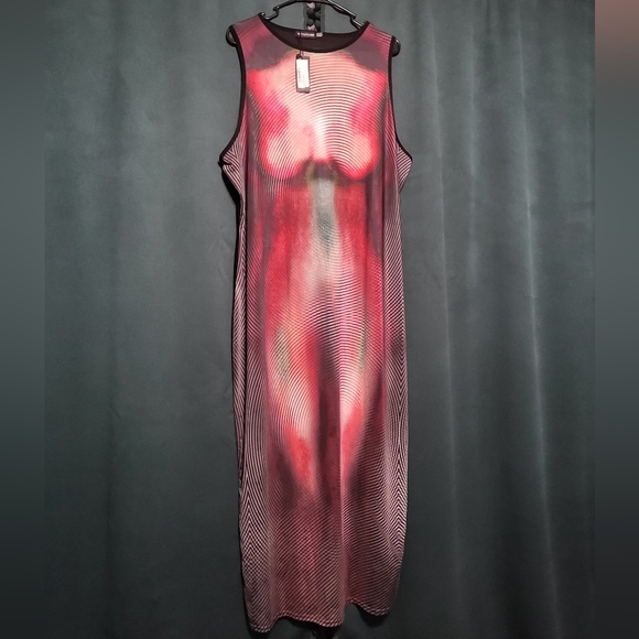PrettyLittleThing Pink Ombre Body Print Maxi Dress - Size 24 - Picture 4 of 8